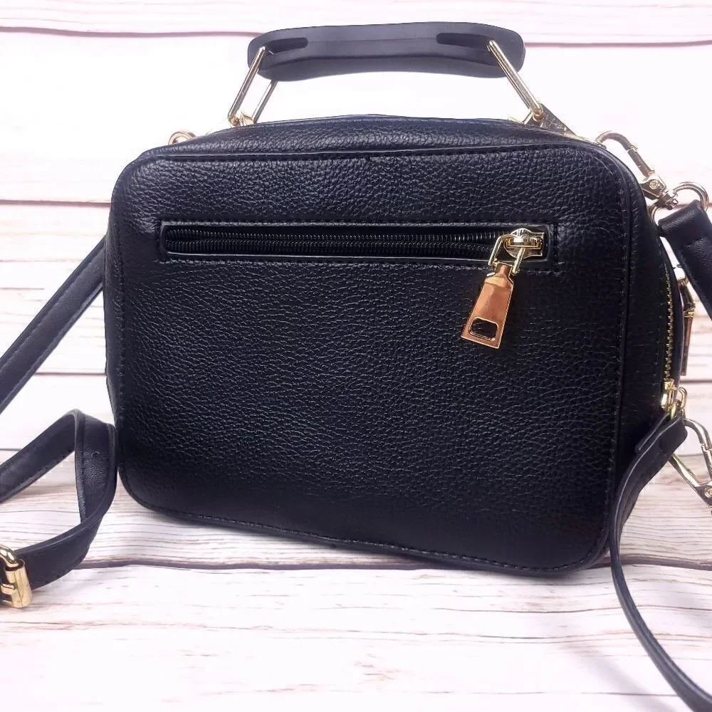 Derimod Small Black Red Faux Leather Crossbody Bag Cityscape Box Purse